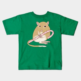 Cute golden gerbil with a candy cane Kids T-Shirt